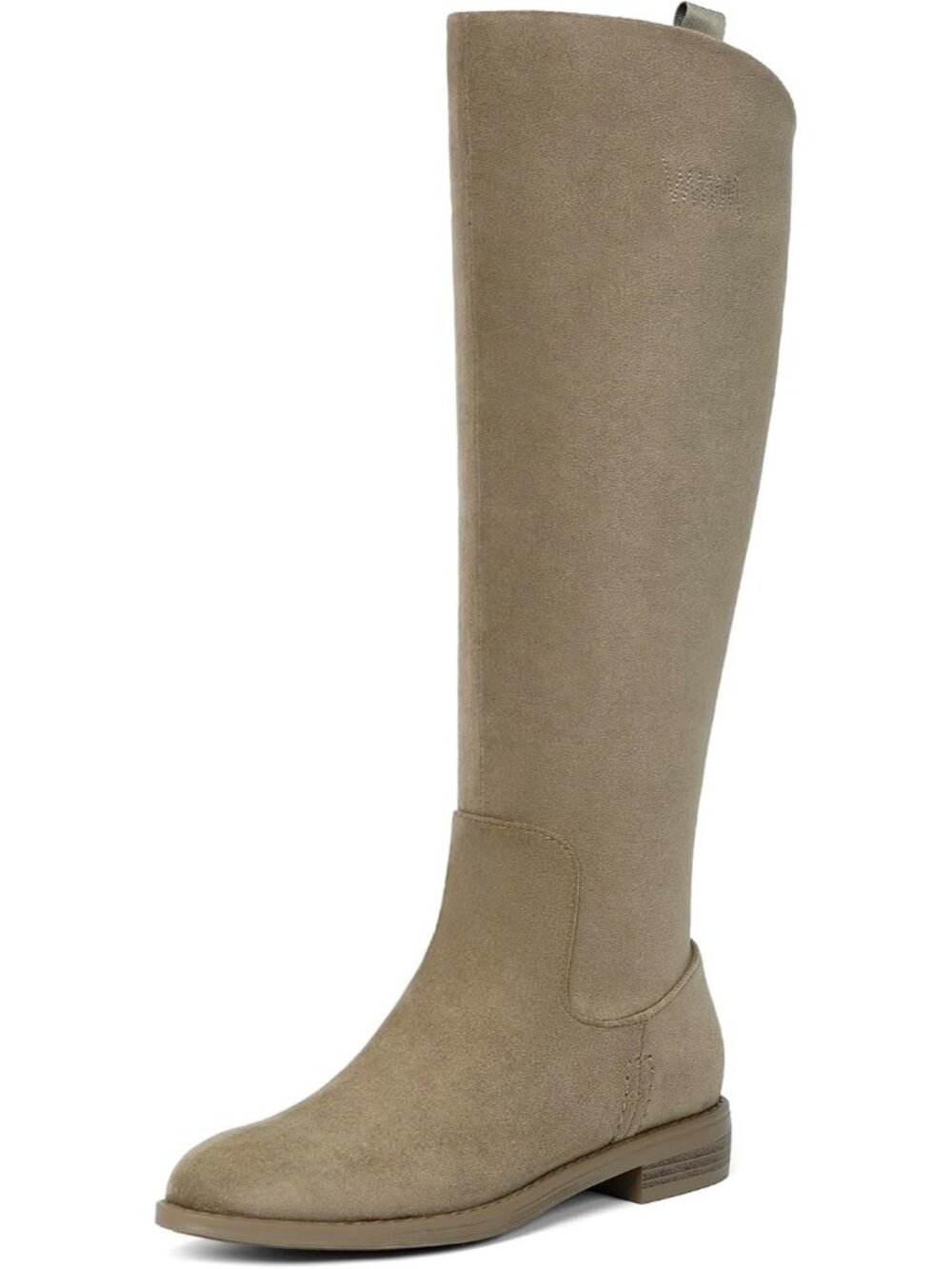 Women's Suede Green Knee High Boots Rounded Toe Flat Opening Chunky Heel Boots